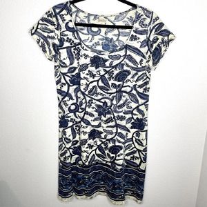 Lucky Brand Blue and White Boho Short Sleeve Flowy Mini  Dress Size Medium